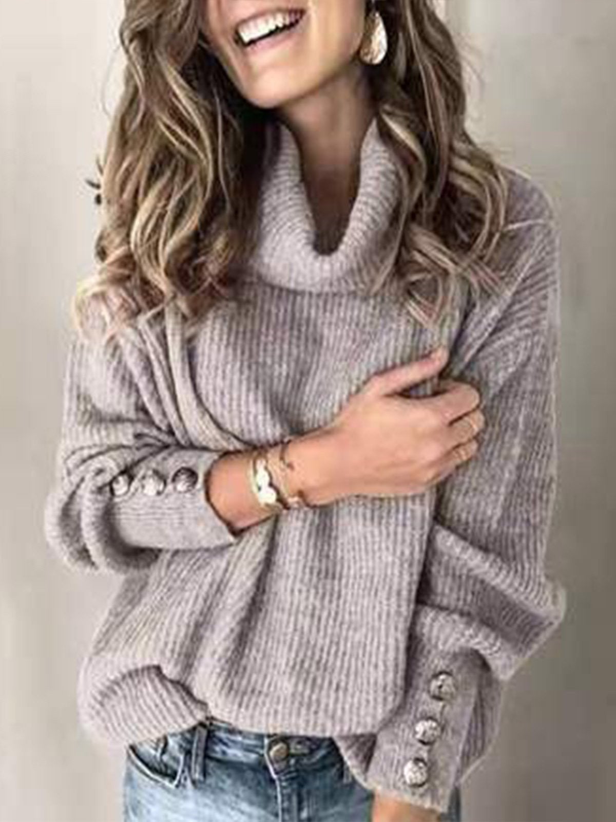 TURTLENECK WARM KNITTED OVERSIZED SWEATER