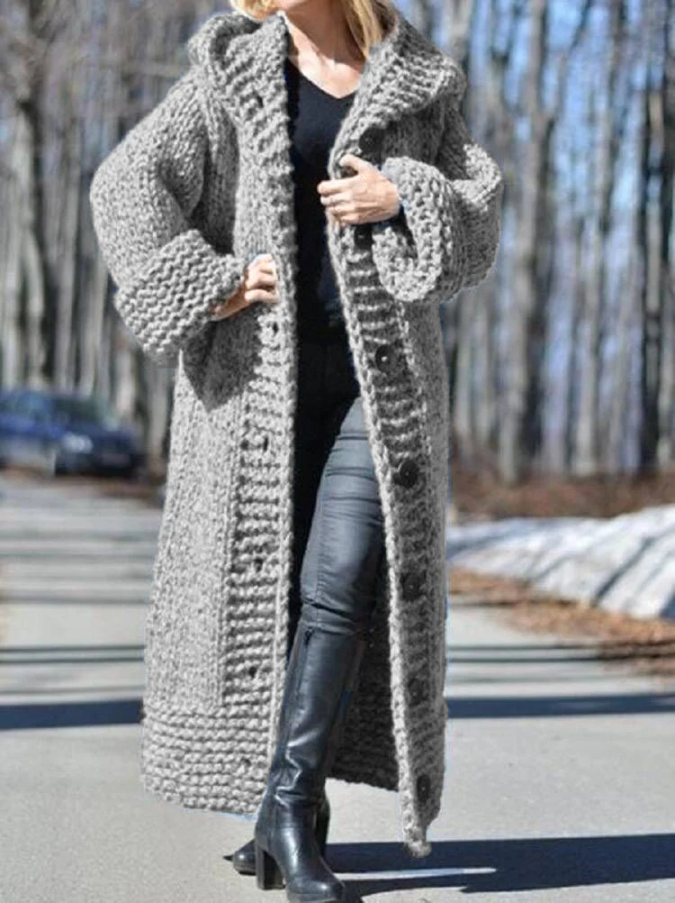 Plain Casual Long Cotton Sweater Coat
