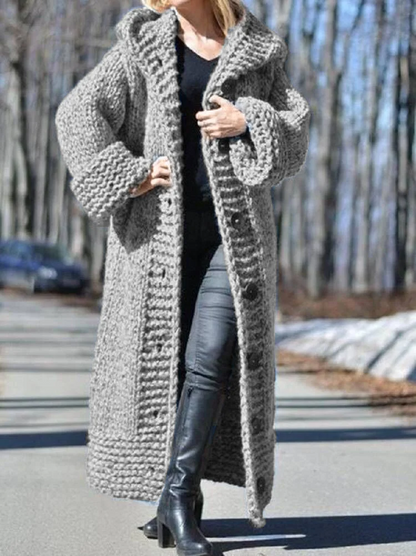 Plain Casual Long Cotton Sweater Coat