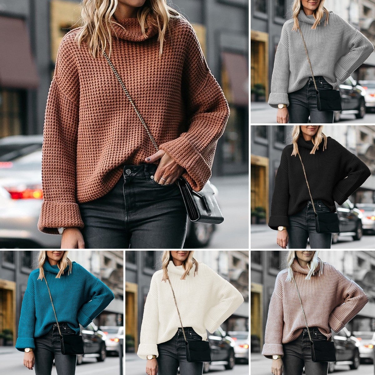 SOLID COLOR TURTLENECK SWEATER