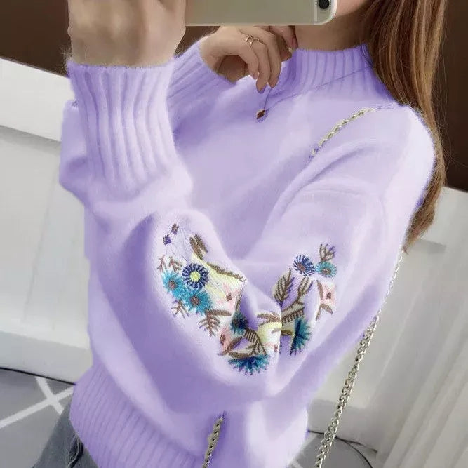 🔥Cashmere Knitted Floral Embroidery Thick Sweater