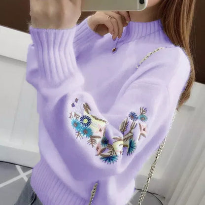 🔥Cashmere Knitted Floral Embroidery Thick Sweater