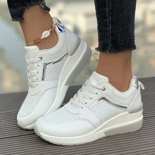 Women's Trendy Comfy Leather Wedge Sneakers