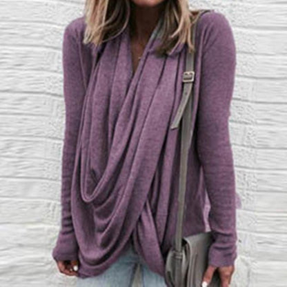 Loose Irregular Pile Pile Collar Long Slim T-Shirt Top