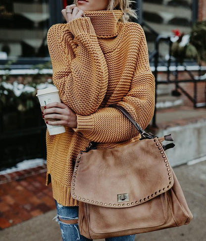 THICK-LINE LONG-SLEEVED TURTLENECK PULLOVER