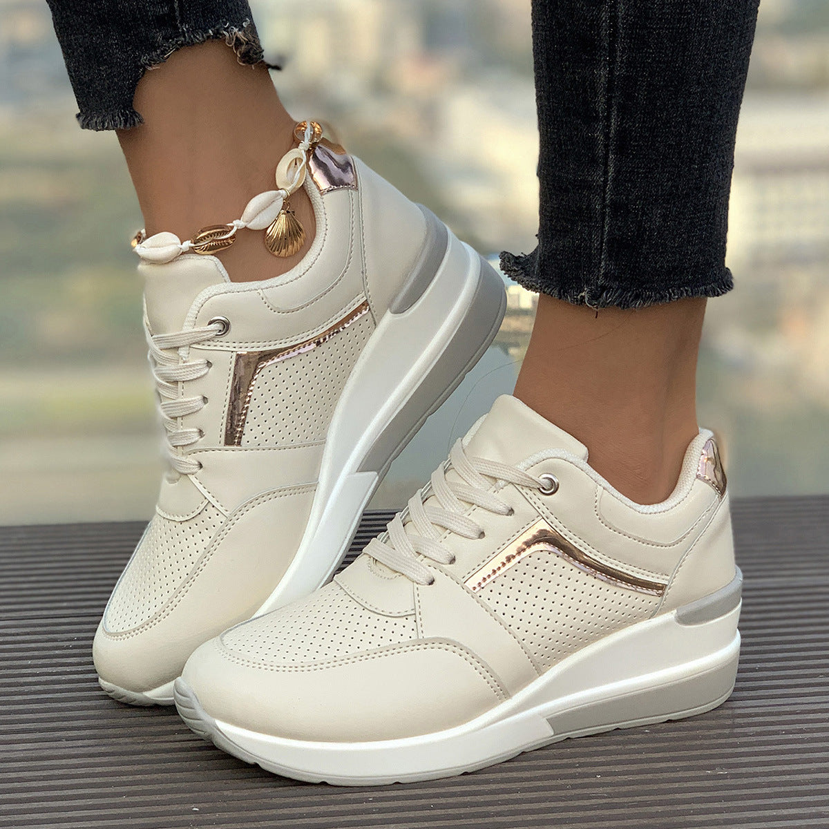 Women's Trendy Comfy Leather Wedge Sneakers