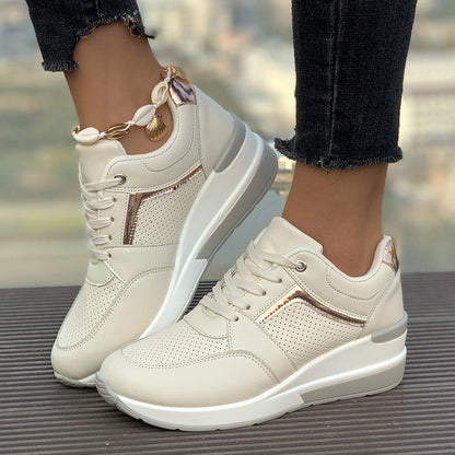 Women's Trendy Comfy Leather Wedge Sneakers