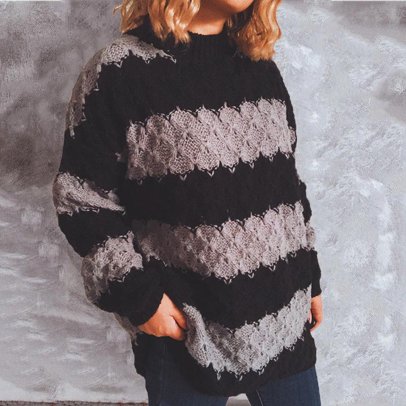 STYLISH COLOR BLOCK PRINT ROUND NECK SWEATER