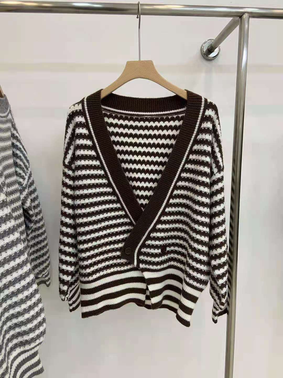 Retro Irregular Loose Striped Cardigan Sweater