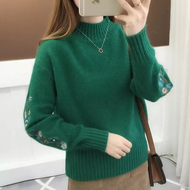 🔥Cashmere Knitted Floral Embroidery Thick Sweater