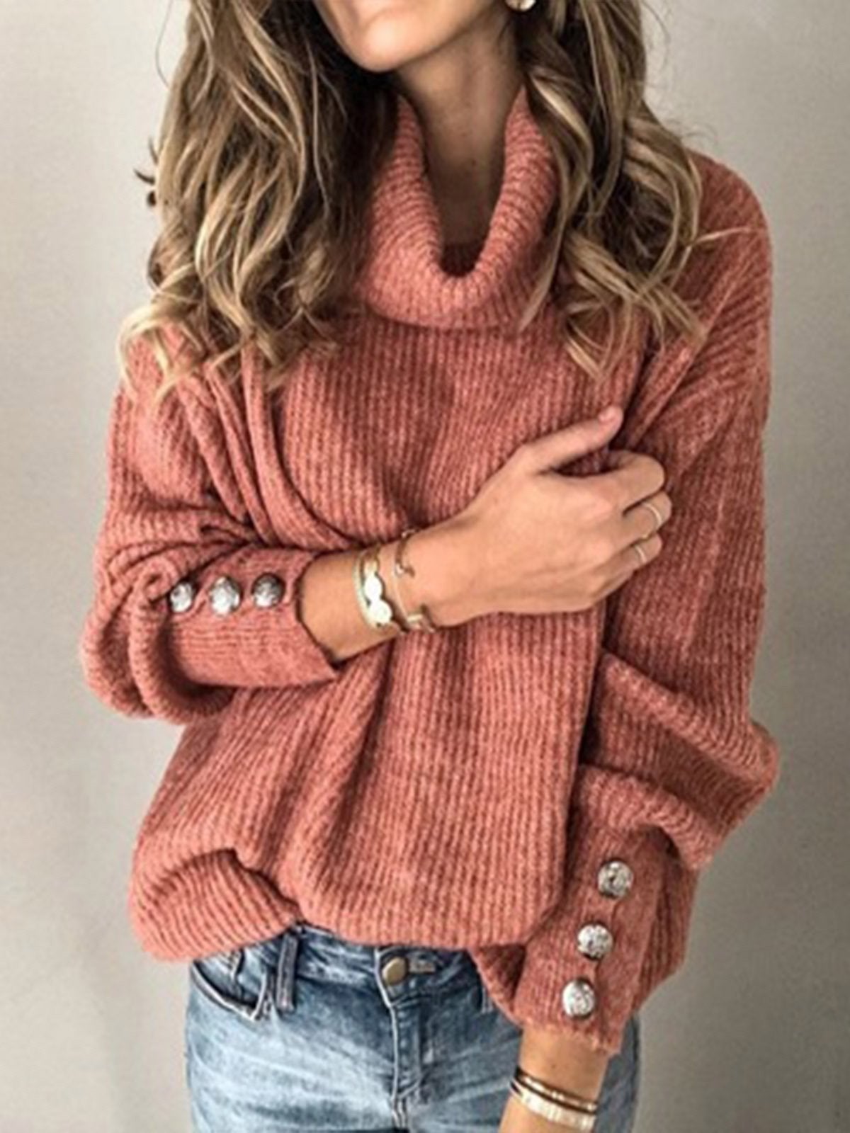 TURTLENECK WARM KNITTED OVERSIZED SWEATER
