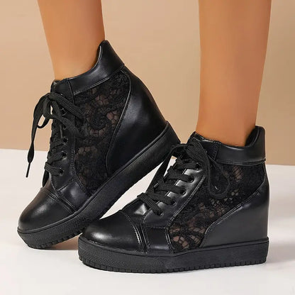 Women's Breathable Lace Wedge Sneakers