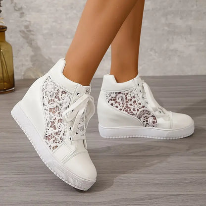 Women's Breathable Lace Wedge Sneakers