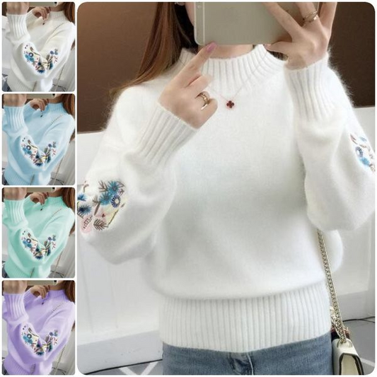 🔥Cashmere Knitted Floral Embroidery Thick Sweater