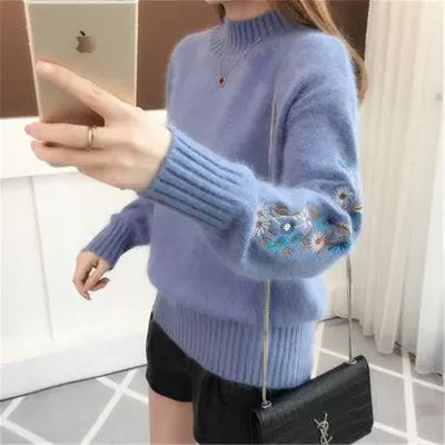 🔥Cashmere Knitted Floral Embroidery Thick Sweater