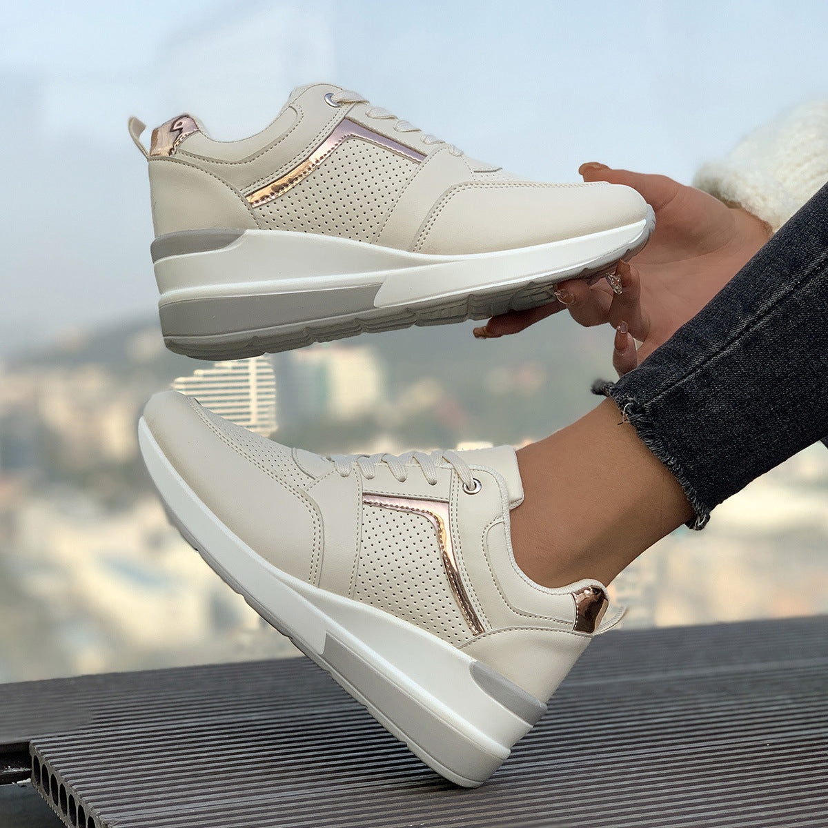 Women's Trendy Comfy Leather Wedge Sneakers