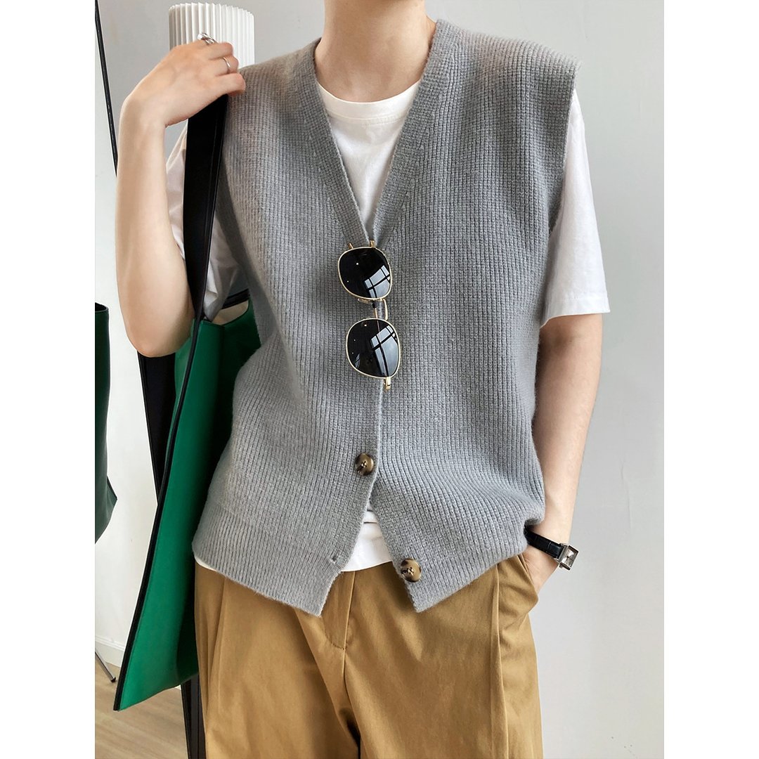 Texture Knit Cardigan Sleeveless Vest Sweater