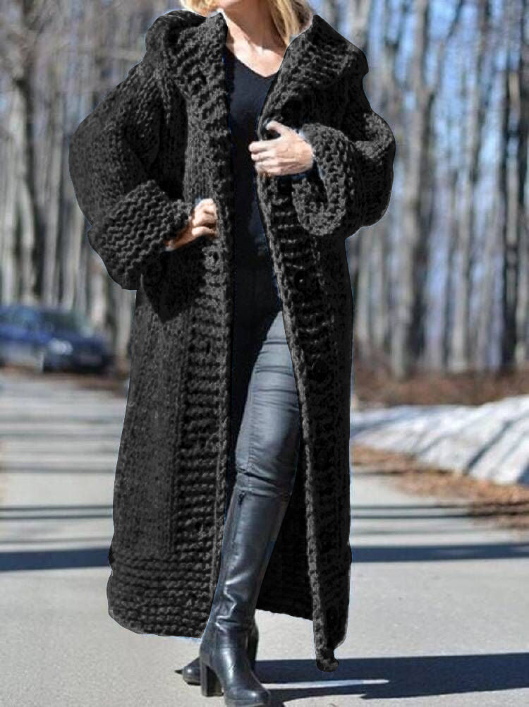 Plain Casual Long Cotton Sweater Coat