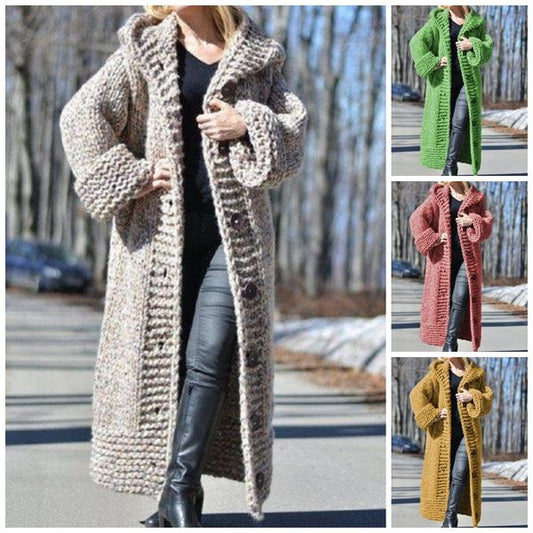 Plain Casual Long Cotton Sweater Coat