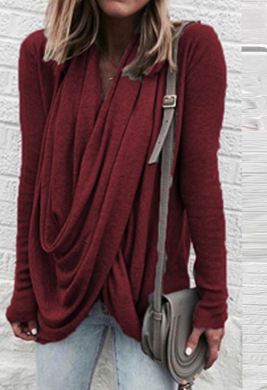 Loose Irregular Pile Pile Collar Long Slim T-Shirt Top