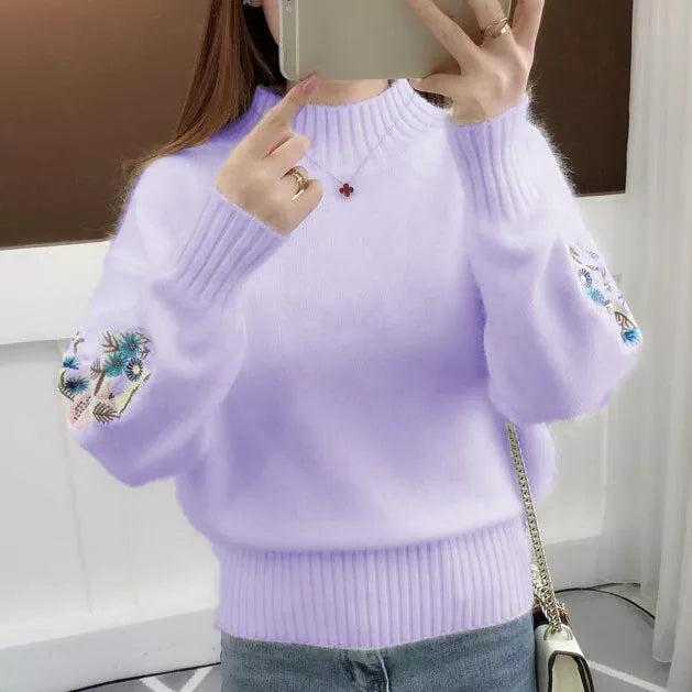 🔥Cashmere Knitted Floral Embroidery Thick Sweater