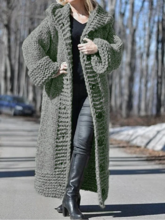 Plain Casual Long Cotton Sweater Coat