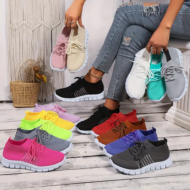 Women's Solid Color Lightweight Breathable Mesh Sneakers Trainers