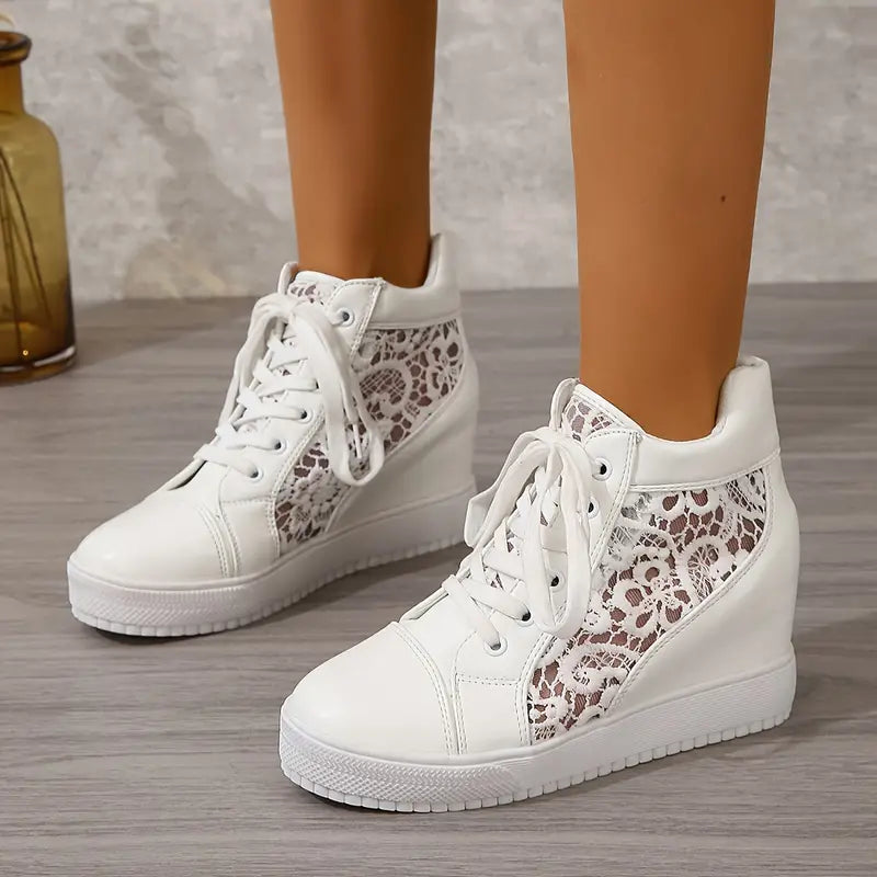 Women's Breathable Lace Wedge Sneakers