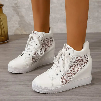 Women's Breathable Lace Wedge Sneakers