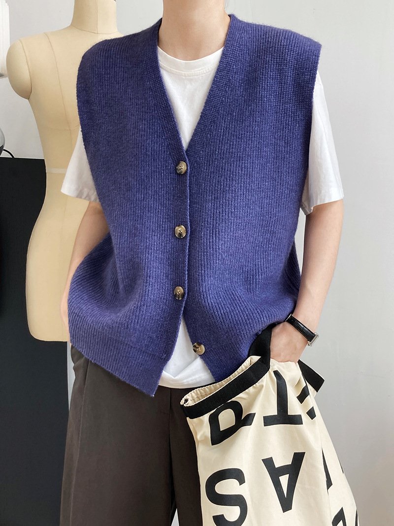 Texture Knit Cardigan Sleeveless Vest Sweater