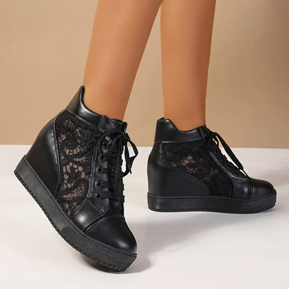 Women's Breathable Lace Wedge Sneakers