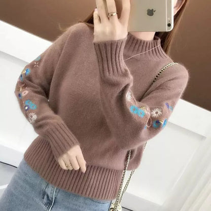 🔥Cashmere Knitted Floral Embroidery Thick Sweater