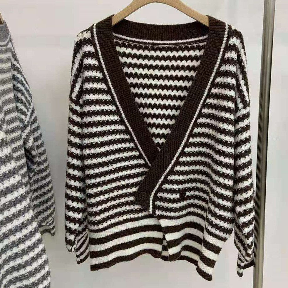 Retro Irregular Loose Striped Cardigan Sweater