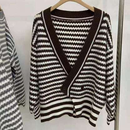 Retro Irregular Loose Striped Cardigan Sweater