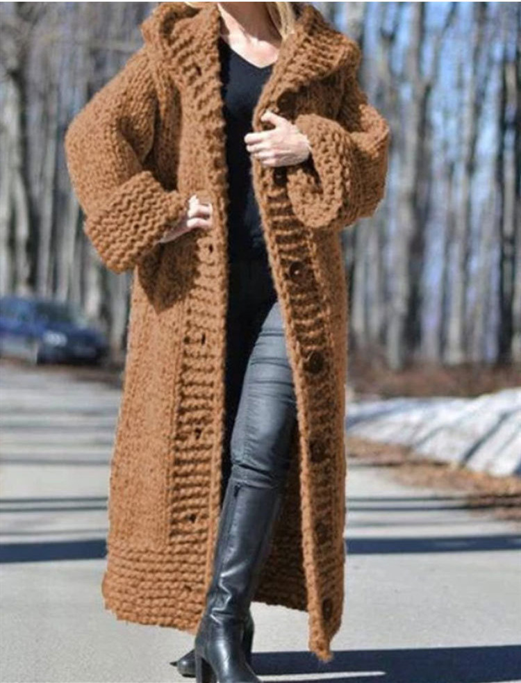 Plain Casual Long Cotton Sweater Coat