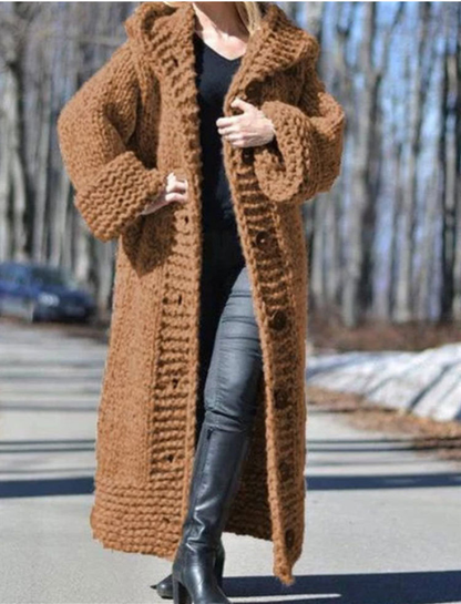 Plain Casual Long Cotton Sweater Coat