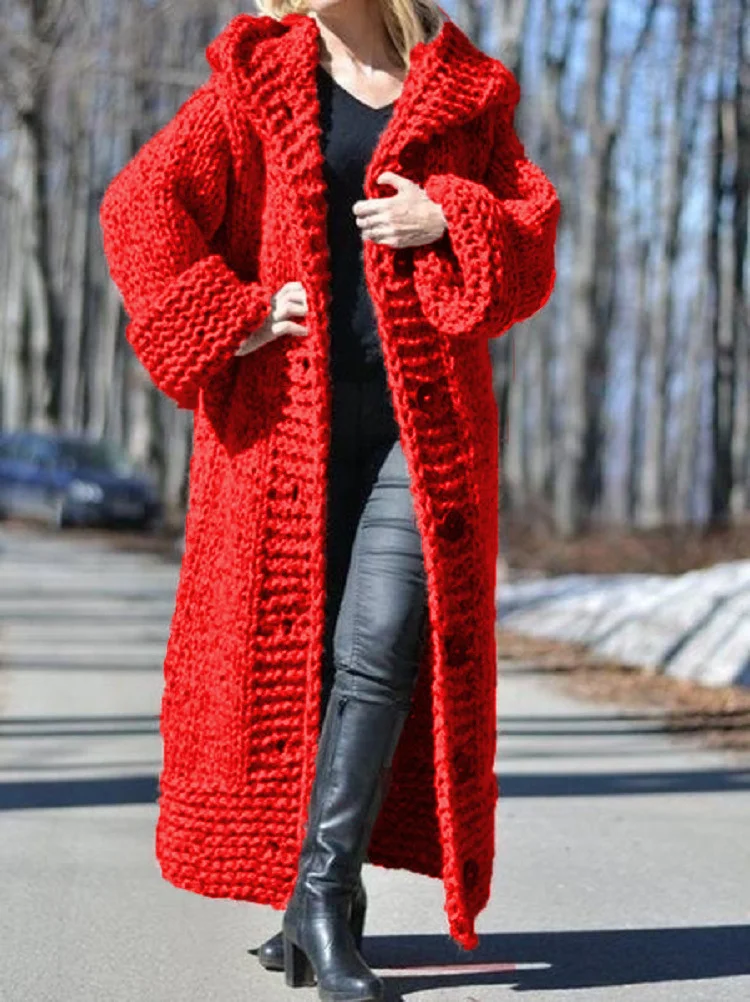 Plain Casual Long Cotton Sweater Coat