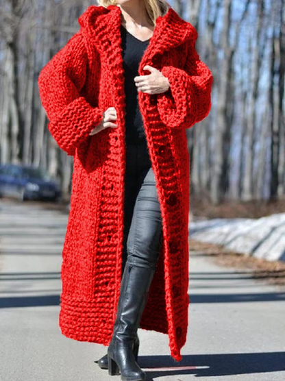 Plain Casual Long Cotton Sweater Coat