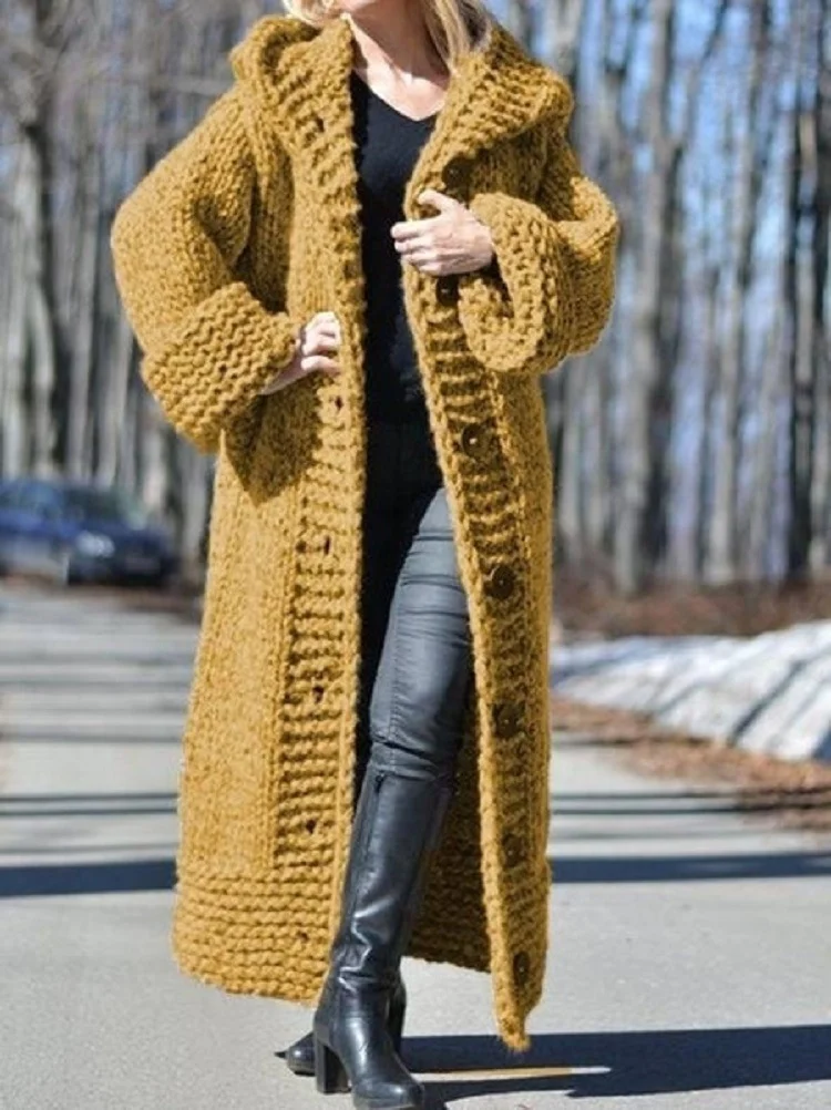 Plain Casual Long Cotton Sweater Coat