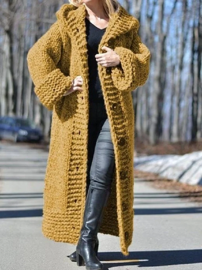 Plain Casual Long Cotton Sweater Coat