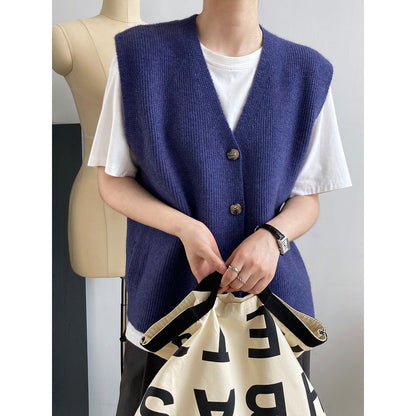 Texture Knit Cardigan Sleeveless Vest Sweater