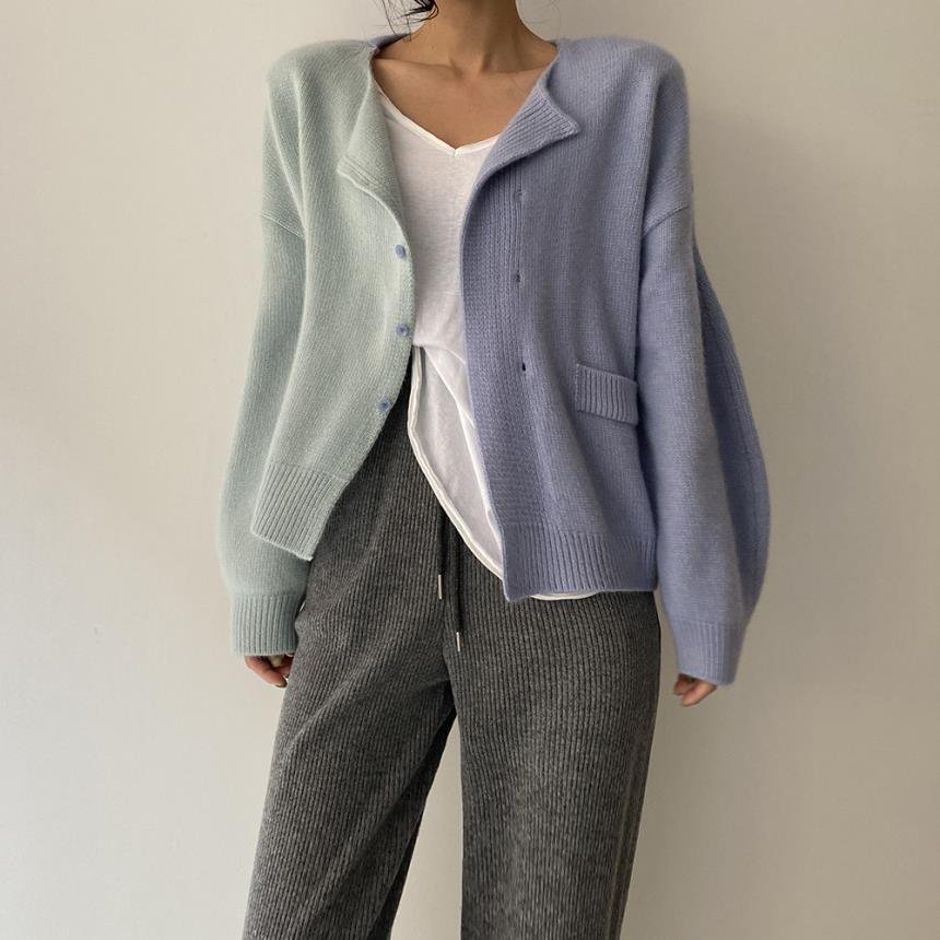 Contrast Stitching Single-Breasted Cardigan Jacket