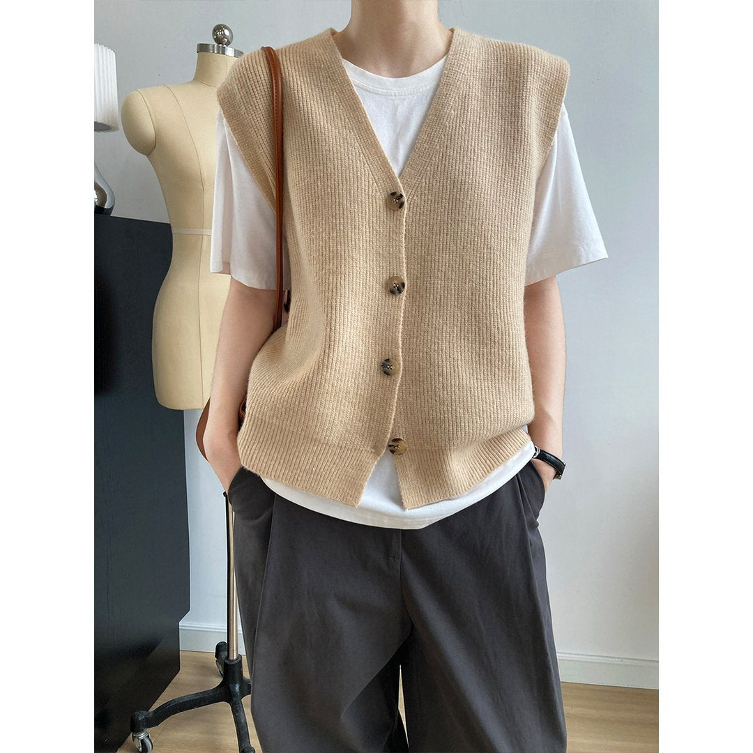 Texture Knit Cardigan Sleeveless Vest Sweater