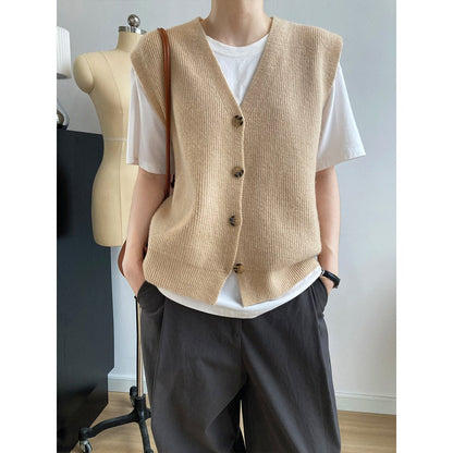 Texture Knit Cardigan Sleeveless Vest Sweater