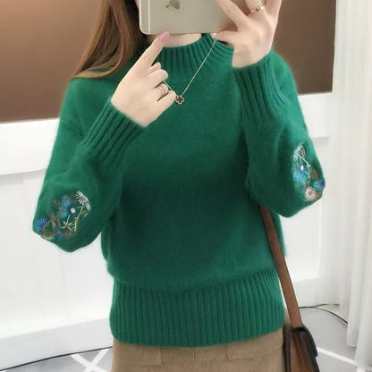 🔥Cashmere Knitted Floral Embroidery Thick Sweater