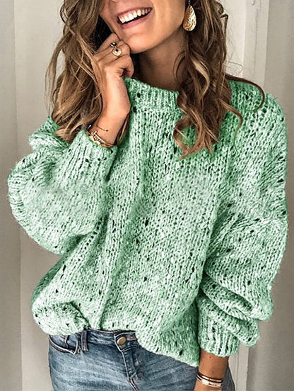 RETRO SOLID COLOR ROUND NECK MULTICOLOR SWEATER