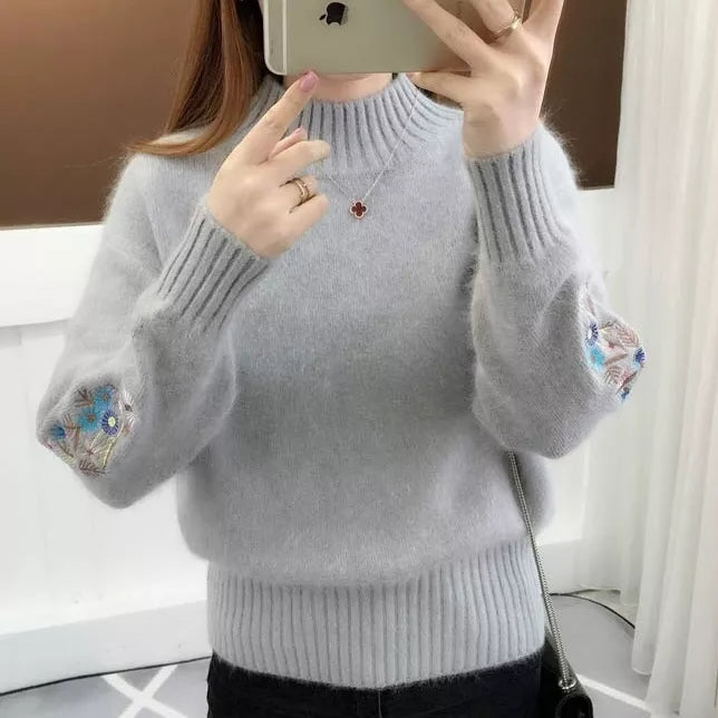 🔥Cashmere Knitted Floral Embroidery Thick Sweater