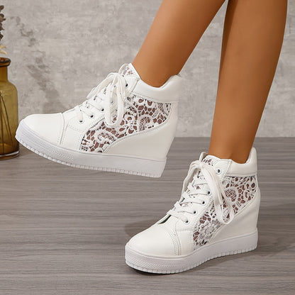 Women's Breathable Lace Wedge Sneakers