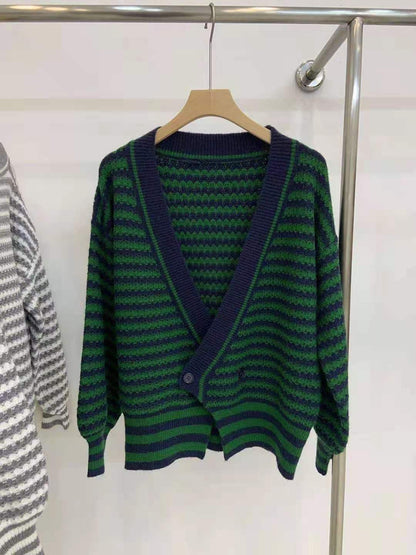 Retro Irregular Loose Striped Cardigan Sweater