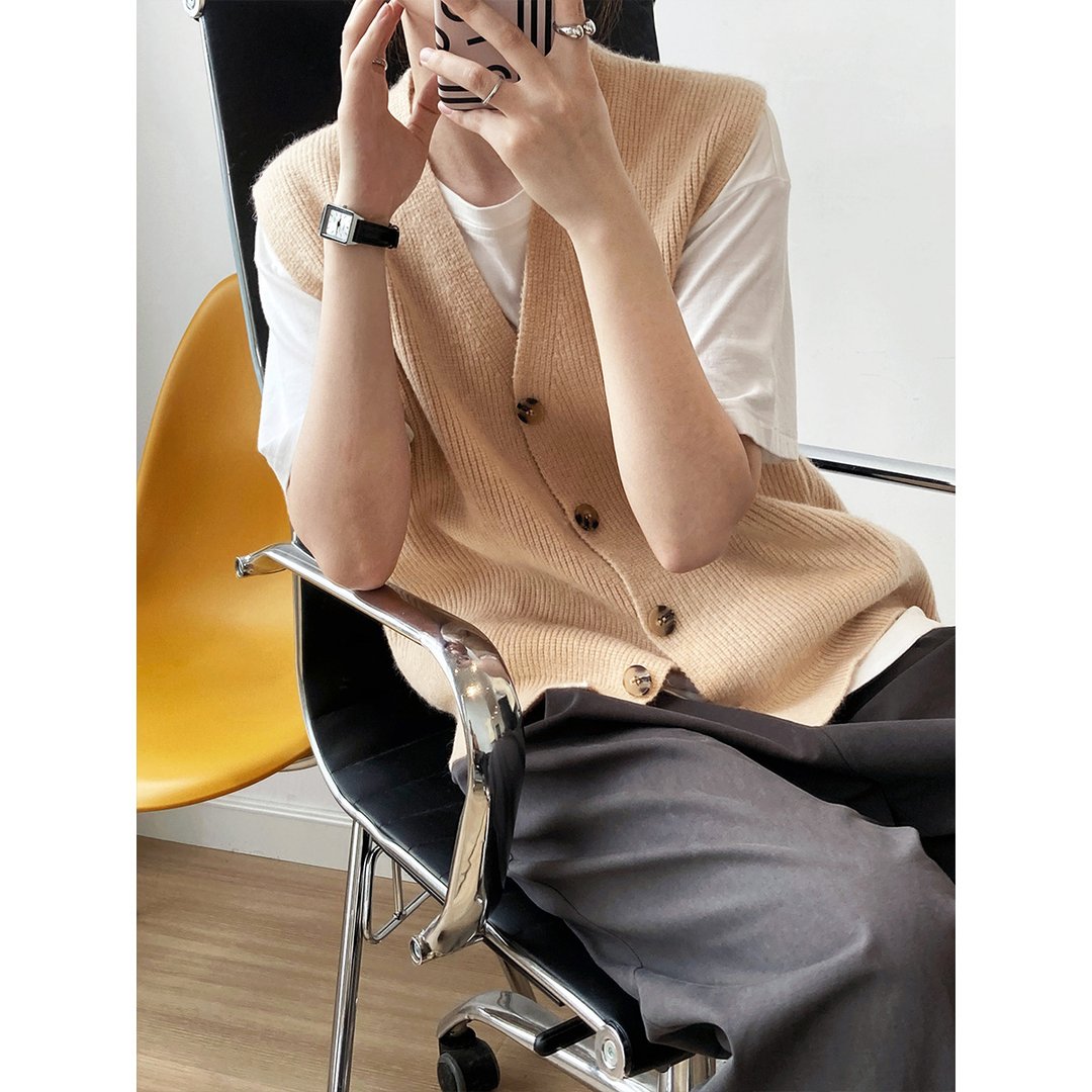 Texture Knit Cardigan Sleeveless Vest Sweater